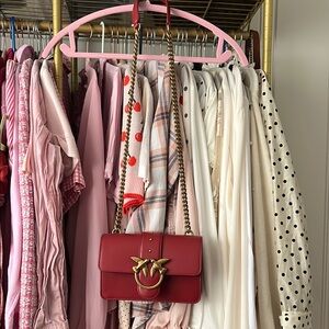 Small Red Leather Crossbody Bag with Gold Chain